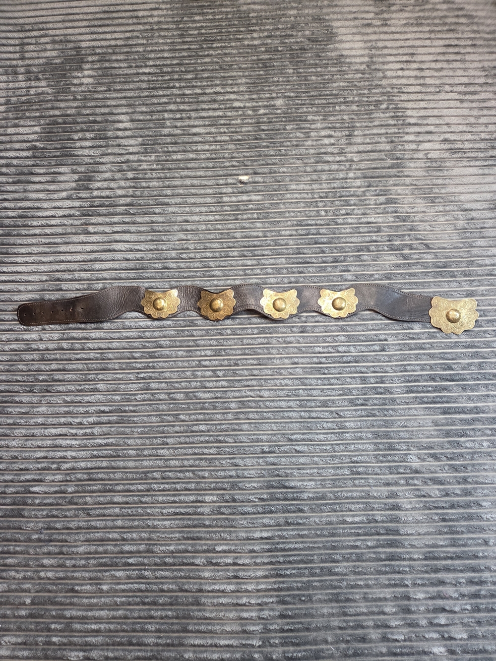 Brown Leather Floral Medallion Belt with Gold Accents